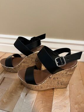 Mossimo Supply Co. Black Cork-Platform Wedge Sandals